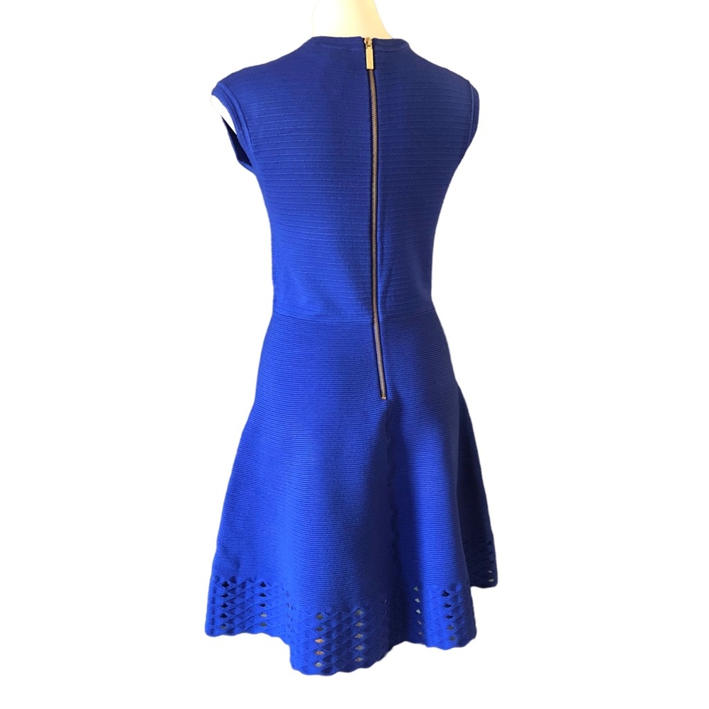 Ted Baker Royal Blue Zaralia Fit & Flare Knit Dress Full Skirt Bodice Cut Outs - Picture 10 of 15